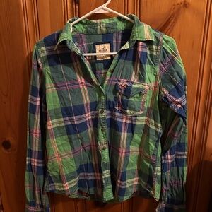Hollister Blue and Green Checkered Shirt
